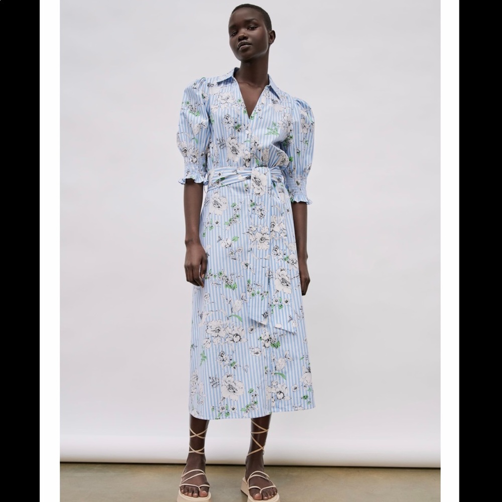 ZARA PRINTED FLORAL SHIRT DRESS NWT